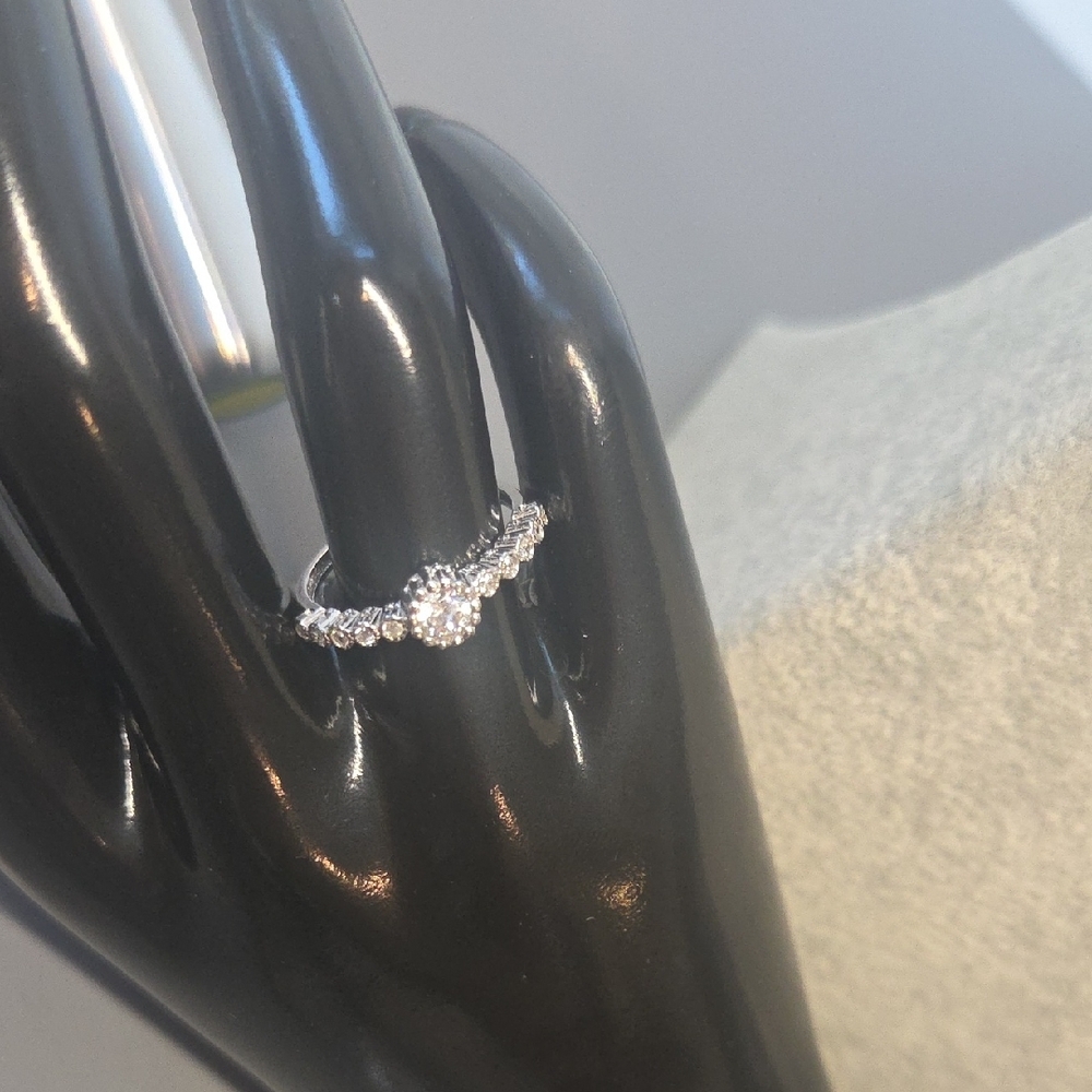 Silver Chevron Ring with Sparkling Stones